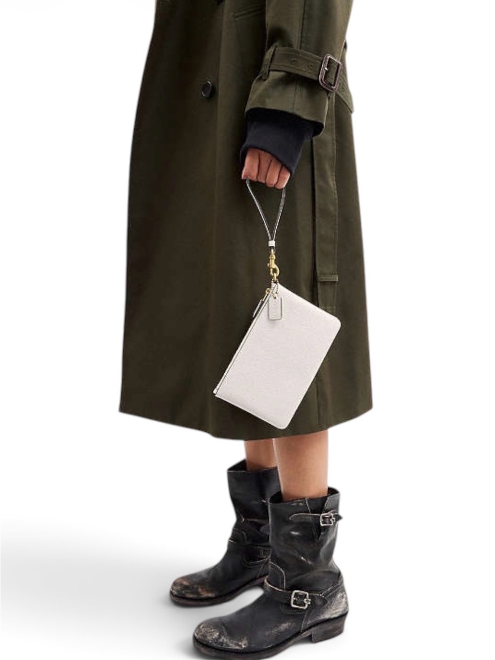 Coach Essential Small WristletChalk Polished Pebble Leather Gold C Logo CH818 - Picture 3 of 7